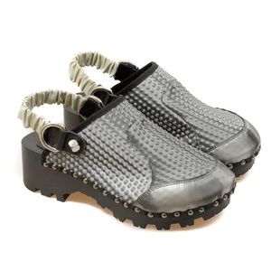 Brain Dead Silver Gray Textured Clog Mules with Elastic Back